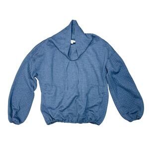 Max Studio Women's Cowl Neck Long Sleeve Waffle Knit Pullover Blue